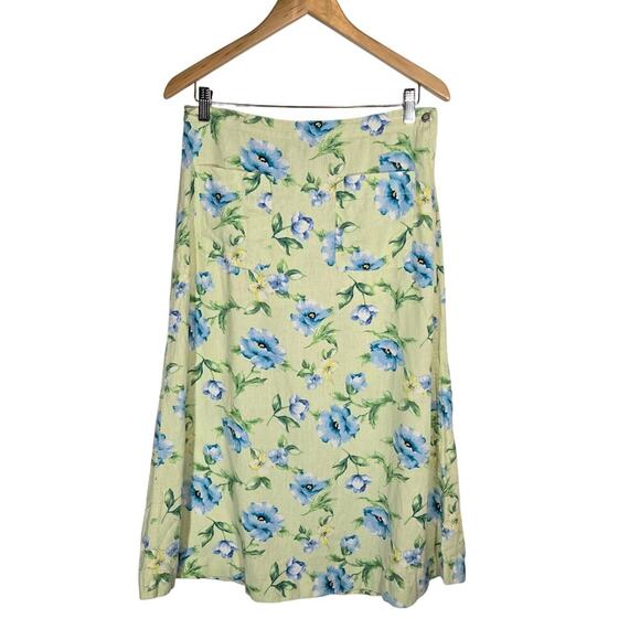 Vtg Liz Claiborne Liz/Wear Linen Rayon Spring Floral Midi Skirt Flower 90s 10 - Picture 1 of 7